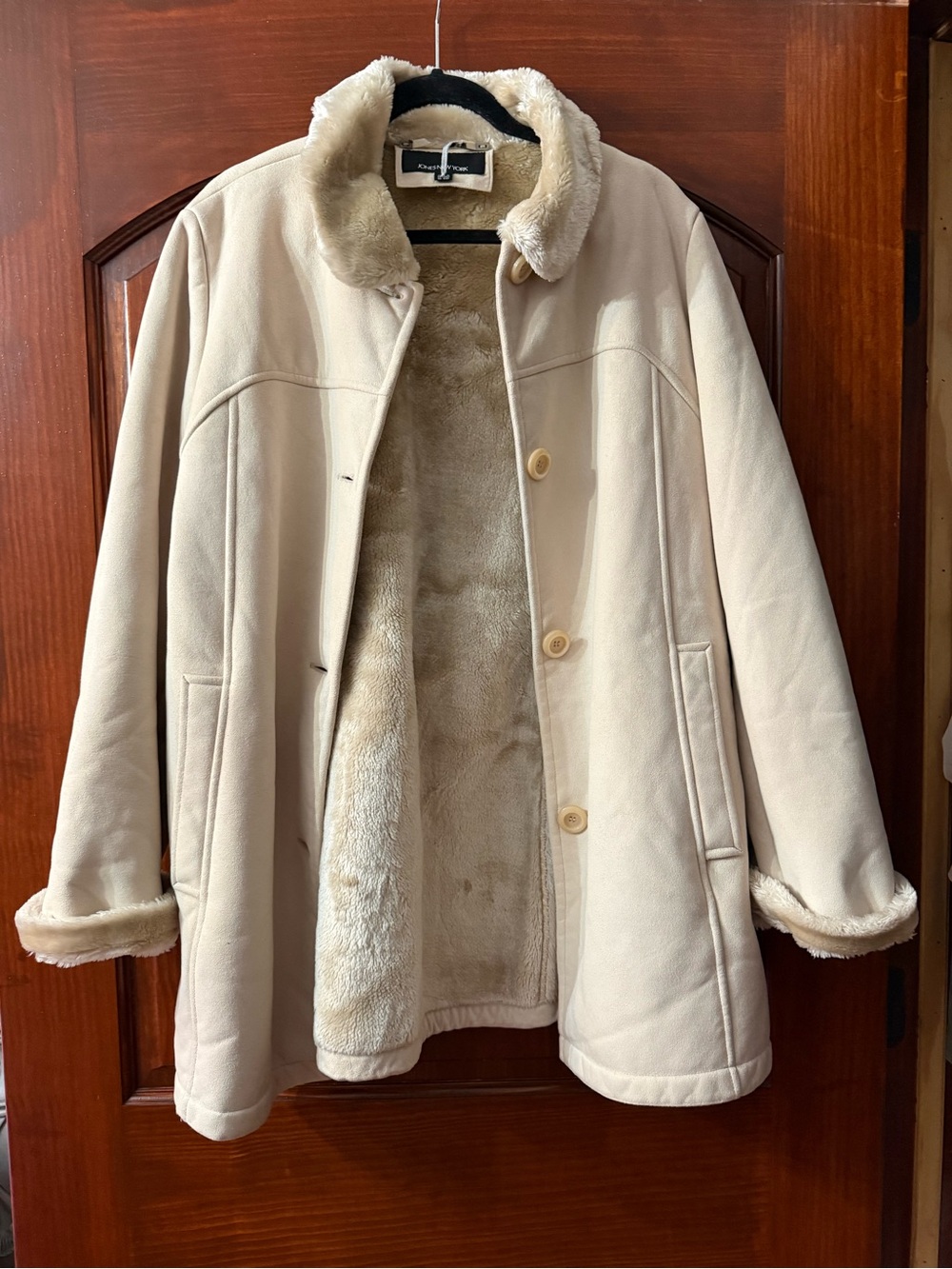 Jones New York Cream Teddy-Trim Coat
